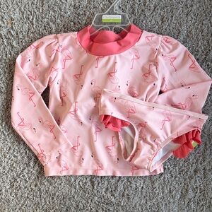 ✨$20✨ NWT•Hudson Baby Girls’ Swim Rashguard Set | Pink Flamingo | 4T